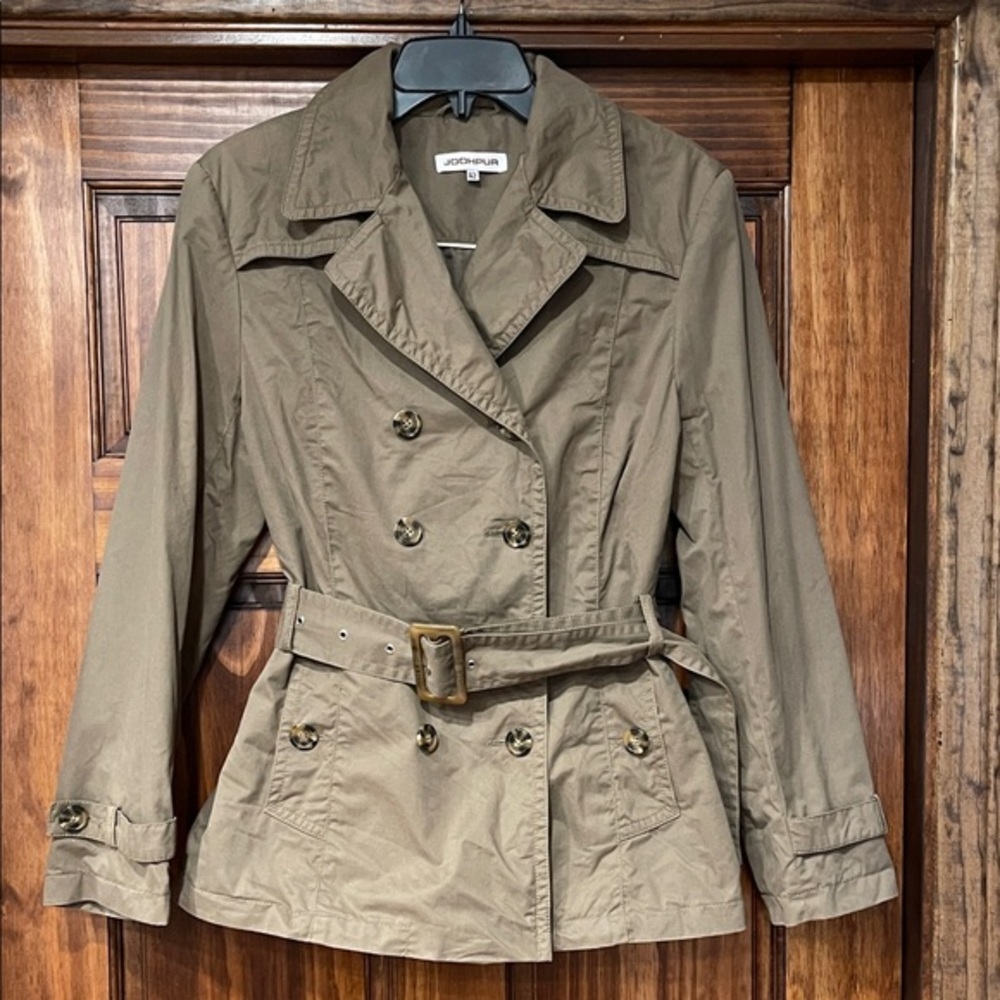 Jodhpur Women's olive Double-Breasted Trench Coat Short version size Small